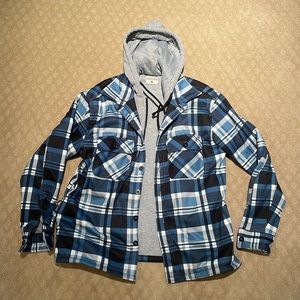 Blue Flannel Zip-Up Hooded Sweatshirt